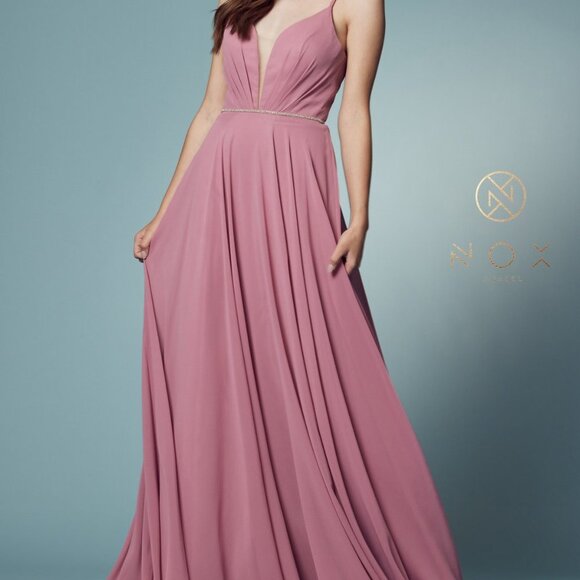DUSTY ROSE SLEEVELESS SIMPLE AND ELEGANT PARTY PROM EVENING FORMAL  GOWN nx416 - Picture 6 of 8